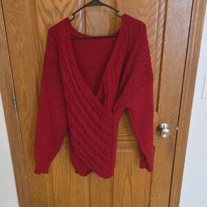 Red Cable Knit Wrap Sweater